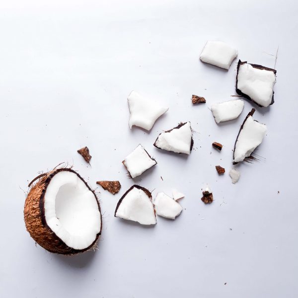 Coconut broken in many pieces