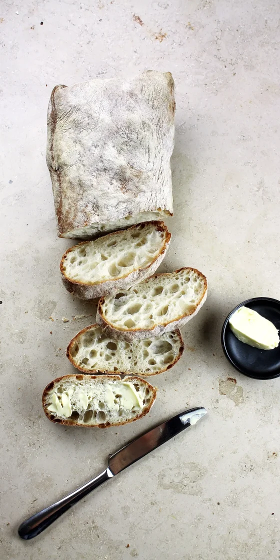 Ciabatta bread with butter